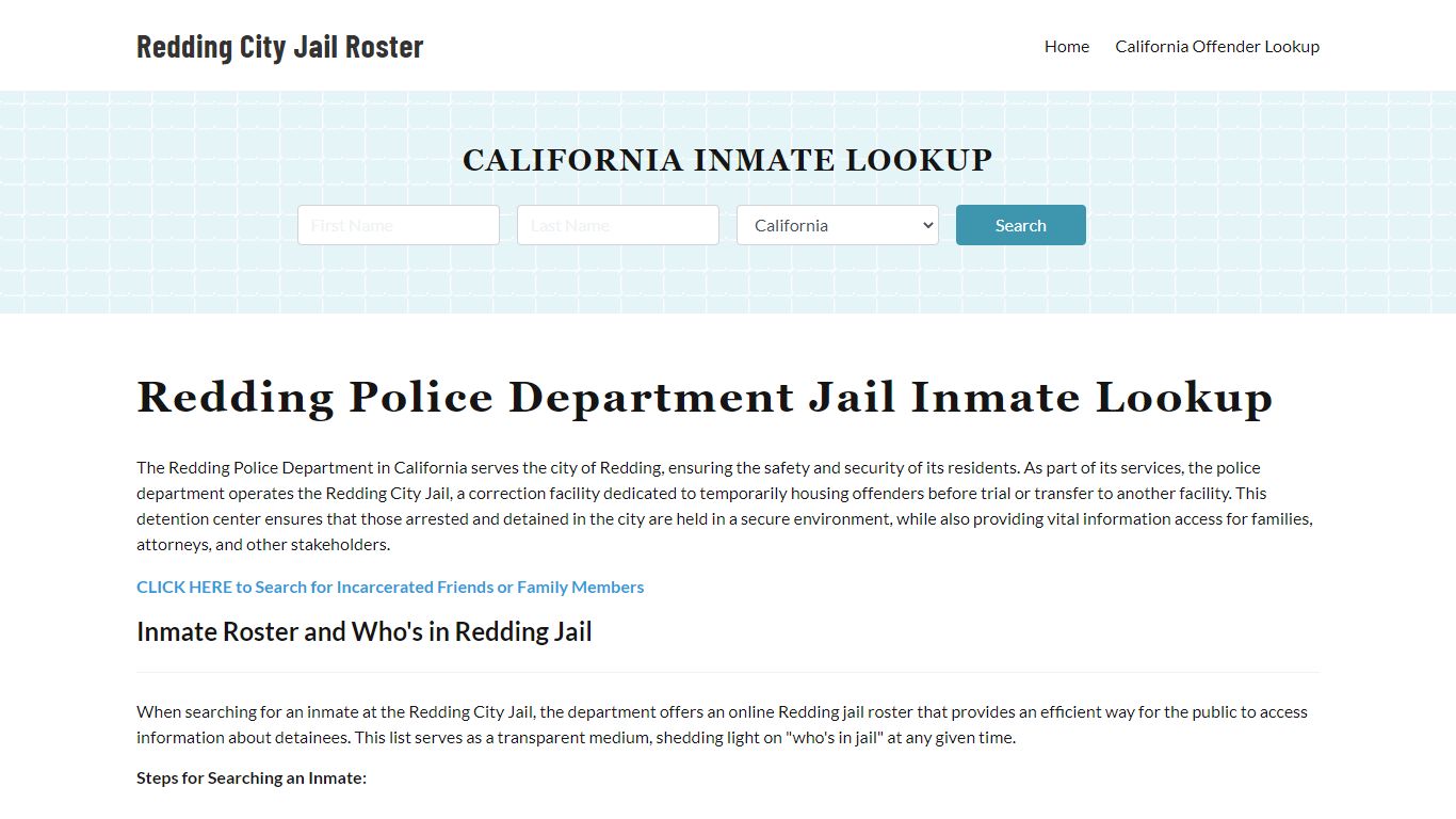 Redding Police Department & City Jail, CA Inmate Roster, Arrests, Mugshots
